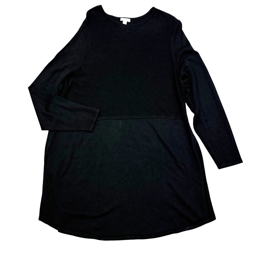 J.Jill Women's Tunic Sweater Dress Plus 2X Black Viscose Wool Blend Long Sleeve